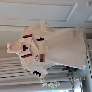 NWOT‎ Polo Ralph Lauren Youth Boys White Cotton Polo Shirt Flag/Stripes/Logo S-6